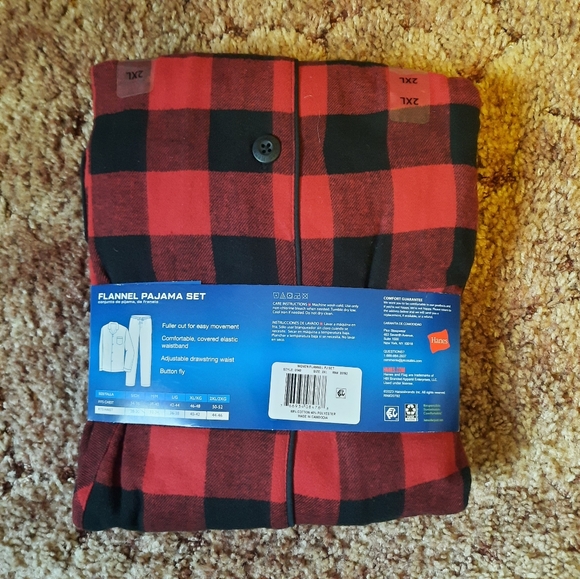 NWT Hanes Flannel Pajama Set Red Black Buffalo Check Cotton Blend Size 2XL - Picture 6 of 8